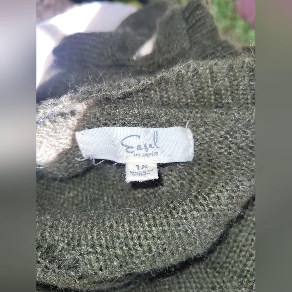 Olive Green EASEL Oversized Boho Hippy Sweater Size X-Large - Picture 5 of 6